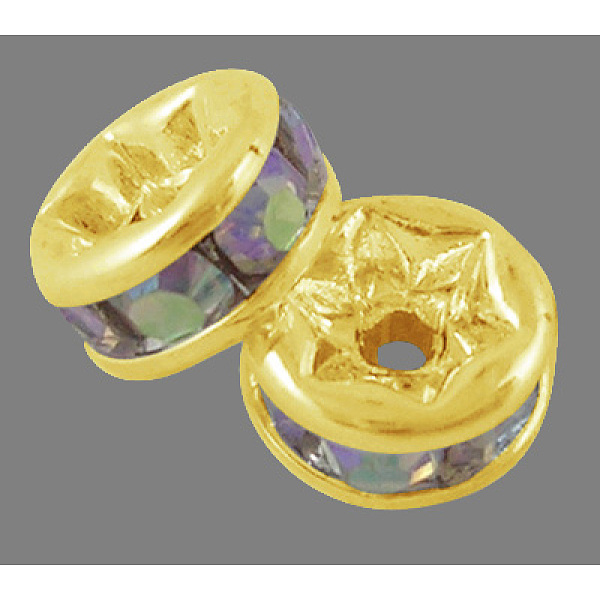 PandaHall Brass Rhinestone Spacer Beads, Grade A, Straight Flange, Golden Metal Color, Rondelle, Crystal AB, 8x3.8mm, Hole: 1.5mm..., Clear
PandaHall Brass Rhinestone Spacer Beads, Grade A, Straight Flange, Golden Metal Color, Rondelle, Crystal AB, 8x3.8mm, Hole: 1.5mm..., Clear