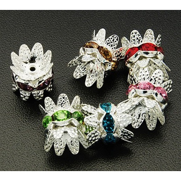 PandaHall Brass Rhinestone Bead Caps, Cap Spacer, Silver Color Plated, Mixed Color, Size: about 8mm in diameter, 9mm long, hole: 0.6mm..., Multicolor
PandaHall Brass Rhinestone Bead Caps, Cap Spacer, Silver Color Plated, Mixed Color, Size: about 8mm in diameter, 9mm long, hole: 0.6mm..., Multicolor