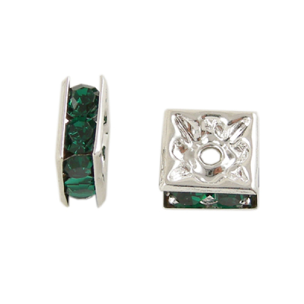 PandaHall Rhinestone Spacer Beads, Square, Nickel Free, Green, Silver Color Plated, 5mmx5mmx2.5mm, hole: 1mm Brass+Rhinestone Square Green
PandaHall Rhinestone Spacer Beads, Square, Nickel Free, Green, Silver Color Plated, 5mmx5mmx2.5mm, hole: 1mm Brass+Rhinestone Square Green