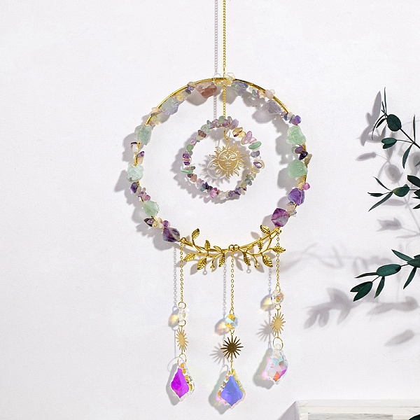PandaHall Wire Wrapped Natural Fluorite Chips Ring Pendant Decoration, Hanging Suncatchers, with Metal Sun Link and Glass Leaf Charm, for...
PandaHall Wire Wrapped Natural Fluorite Chips Ring Pendant Decoration, Hanging Suncatchers, with Metal Sun Link and Glass Leaf Charm, for...