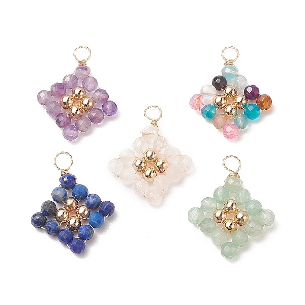 PandaHall Natural Mixed Stone Copper Wire Wrapped Pendants, Rhombus Charms with Brass Beads, Golden, 27.5~29x21.5~22.5x4mm, Hole: 4mm Mixed..., Multicolor
PandaHall Natural Mixed Stone Copper Wire Wrapped Pendants, Rhombus Charms with Brass Beads, Golden, 27.5~29x21.5~22.5x4mm, Hole: 4mm Mixed..., Multicolor