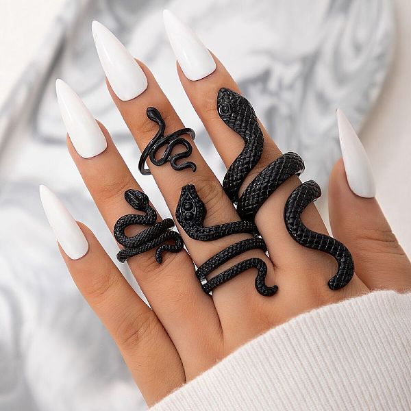 PandaHall Alloy Snake Gothic Stackable Finger Rings Set for Women, Electrophoresis Black, Inner Diameter: 17mm, 4Pcs/set Alloy
PandaHall Alloy Snake Gothic Stackable Finger Rings Set for Women, Electrophoresis Black, Inner Diameter: 17mm, 4Pcs/set Alloy