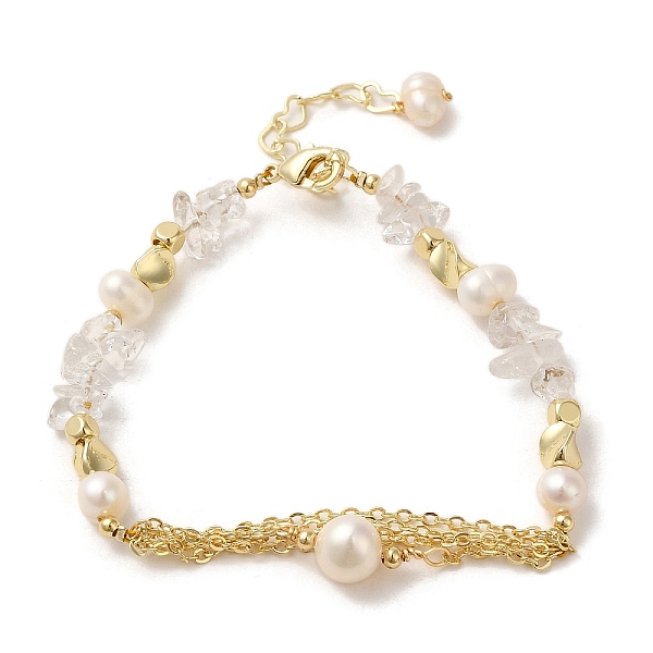 PandaHall Brass Chains Tassel Link Bracelet, with Natural Pearl & Quartz Crystal Chips Beaded, Real 14K Gold Plated, 6-5/8 inch(16.7cm)...
PandaHall Brass Chains Tassel Link Bracelet, with Natural Pearl & Quartz Crystal Chips Beaded, Real 14K Gold Plated, 6-5/8 inch(16.7cm)...