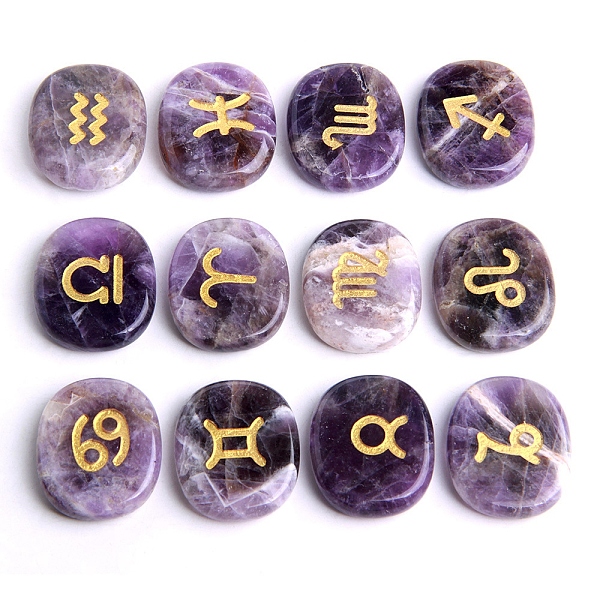 PandaHall 12Pcs Natural Amethyst Engraved 12 Constellation Oval Display Decoration, Reiki Healing Stone Ornament, 25x20x6mm Amethyst Oval
PandaHall 12Pcs Natural Amethyst Engraved 12 Constellation Oval Display Decoration, Reiki Healing Stone Ornament, 25x20x6mm Amethyst Oval
