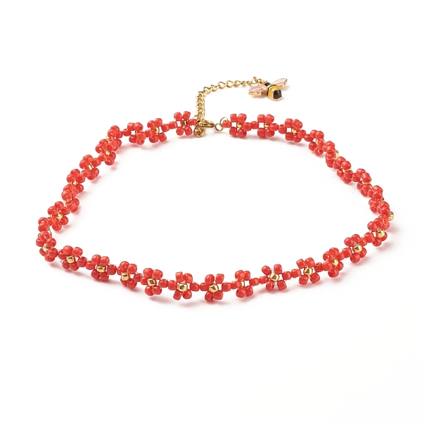 PandaHall Glass Seed Beaded Flower Necklace with Alloy Enamel Bee Charm, Braided Jewelry for Women, Golden, Red, 12.60 inch(32cm) Glass Red
PandaHall Glass Seed Beaded Flower Necklace with Alloy Enamel Bee Charm, Braided Jewelry for Women, Golden, Red, 12.60 inch(32cm) Glass Red