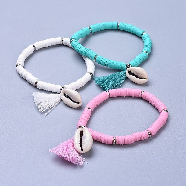 PandaHall Handmade Polymer Clay Heishi Beads Stretch Bracelets, with Brass Findings, Shell Beads and Cotton Tassel Pendants, Mixed Color..., Multicolor
PandaHall Handmade Polymer Clay Heishi Beads Stretch Bracelets, with Brass Findings, Shell Beads and Cotton Tassel Pendants, Mixed Color..., Multicolor