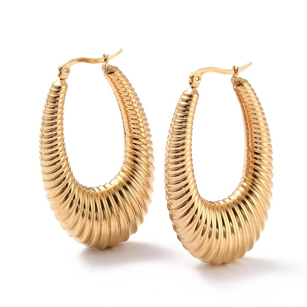 PandaHall 304 Stainless Steel Hoop Earrings, Hypoallergenic Earrings, Grooved Oval, Real 24K Gold Plated, 51.5x31x5.5~12mm, Pin: 0.8mm 304...
PandaHall 304 Stainless Steel Hoop Earrings, Hypoallergenic Earrings, Grooved Oval, Real 24K Gold Plated, 51.5x31x5.5~12mm, Pin: 0.8mm 304...