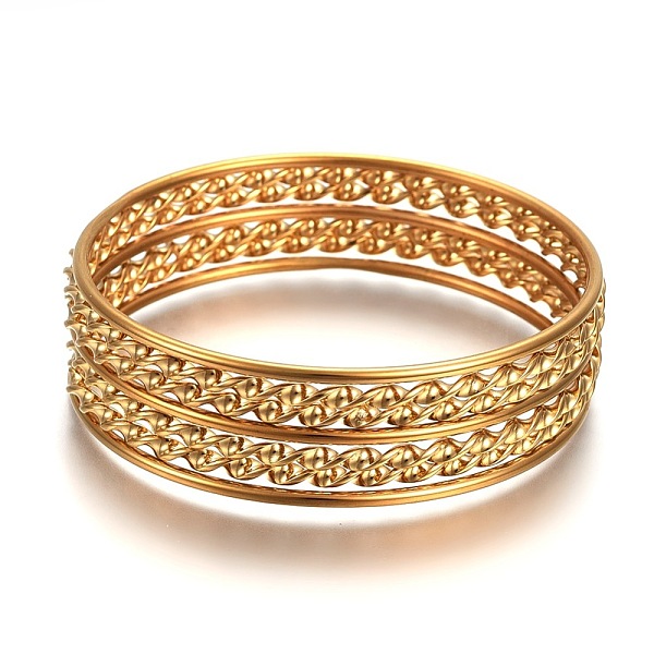 PandaHall 304 Stainless Steel Buddhist Bangle Sets, Twisted, Golden, 2-3/8 inch(6cm), about 7pcs/set 304 Stainless Steel
PandaHall 304 Stainless Steel Buddhist Bangle Sets, Twisted, Golden, 2-3/8 inch(6cm), about 7pcs/set 304 Stainless Steel