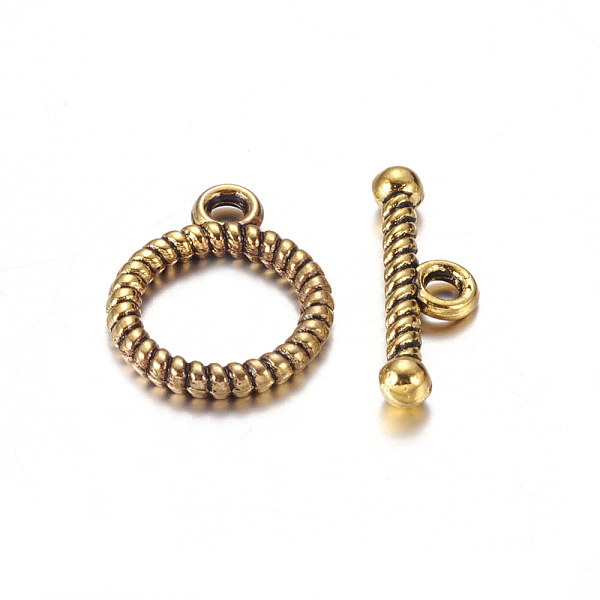 PandaHall Tibetan Style Alloy Toggle Clasps, Cadmium Free & Nickel Free & Lead Free, Antique Golden, Ring: 13x16mm, Bar :6x18mm, Hole: 2mm....
PandaHall Tibetan Style Alloy Toggle Clasps, Cadmium Free & Nickel Free & Lead Free, Antique Golden, Ring: 13x16mm, Bar :6x18mm, Hole: 2mm....