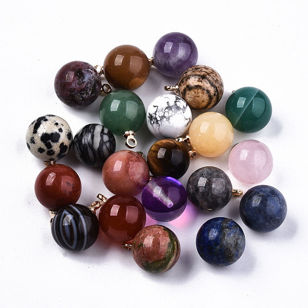 PandaHall Natural Mixed Gemstone & Glass Charms, with Platinum & Golden Plated Brass Loops, Round, Mixed Color, 14x10.5x10.5mm, Hole: 1.5mm..., Multicolor
PandaHall Natural Mixed Gemstone & Glass Charms, with Platinum & Golden Plated Brass Loops, Round, Mixed Color, 14x10.5x10.5mm, Hole: 1.5mm..., Multicolor