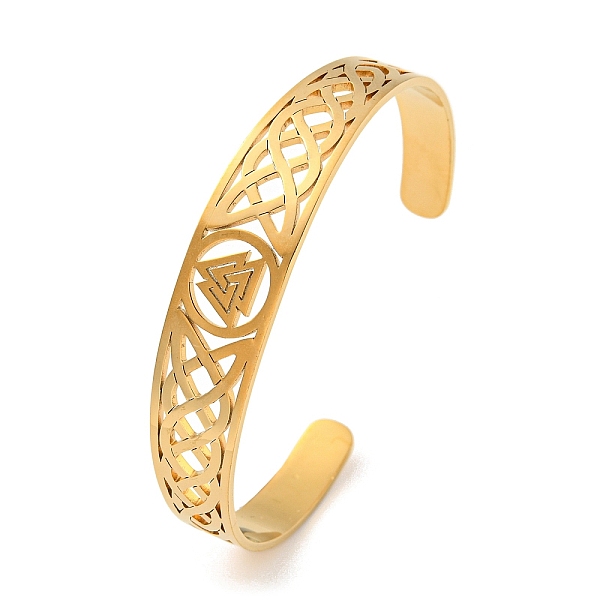 PandaHall Viking Hollow Out Titanium Steel Valknut Open Cuff Bangles for Women, Golden, 1/4~1/2 inch(0.75~1.4cm), Inner Diameter...
PandaHall Viking Hollow Out Titanium Steel Valknut Open Cuff Bangles for Women, Golden, 1/4~1/2 inch(0.75~1.4cm), Inner Diameter...