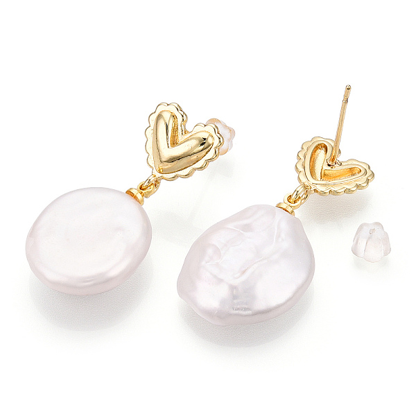 PandaHall Natural Pearl Dangle Stud Earrings, Brass Earrings with 925 Sterling Silver Pins, Heart, Real 18K Gold Plated, 14x11x3mm, Pin...
PandaHall Natural Pearl Dangle Stud Earrings, Brass Earrings with 925 Sterling Silver Pins, Heart, Real 18K Gold Plated, 14x11x3mm, Pin...