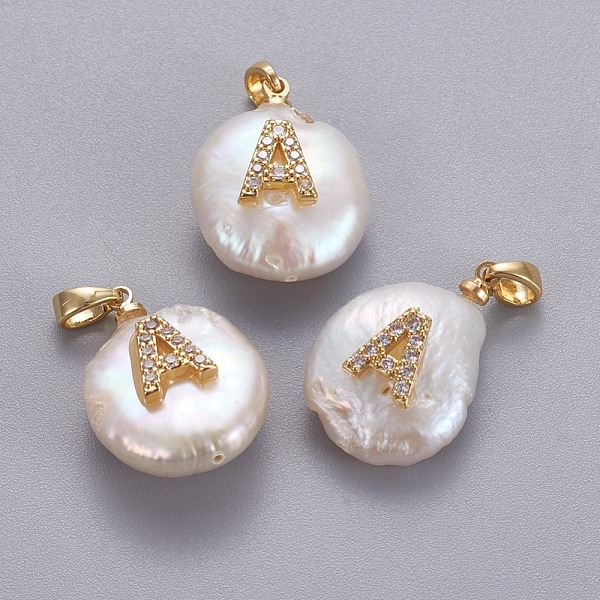 PandaHall Natural Cultured Freshwater Pearl Pendants, with Brass Micro Pave Cubic Zirconia Findings, Nuggets with Letter, Long-Lasting..., Clear
PandaHall Natural Cultured Freshwater Pearl Pendants, with Brass Micro Pave Cubic Zirconia Findings, Nuggets with Letter, Long-Lasting..., Clear