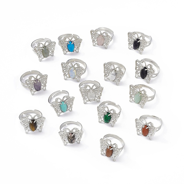 PandaHall Gemstone Butterfly Adjustable Ring, Platinum Brass Jewelry for Women, Cadmium Free & Lead Free, US Size 8 1/2(18.5mm) Mixed Stone
PandaHall Gemstone Butterfly Adjustable Ring, Platinum Brass Jewelry for Women, Cadmium Free & Lead Free, US Size 8 1/2(18.5mm) Mixed Stone