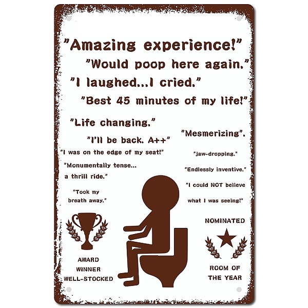 PandaHall CREATCABIN Amazing Experience Would Poop Here Again Metal Tin Sign Interesting Toilet Funny Restroom Retro Vintage Wall Decor Art...
PandaHall CREATCABIN Amazing Experience Would Poop Here Again Metal Tin Sign Interesting Toilet Funny Restroom Retro Vintage Wall Decor Art...