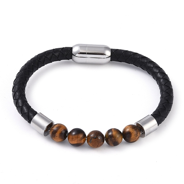 PandaHall Round Natural Tiger Eye Bead Bracelets, Braided Leather Cord Bracelets with Platinum Tone 304 Stainless Steel Magnetic Clasps, for..., Black
PandaHall Round Natural Tiger Eye Bead Bracelets, Braided Leather Cord Bracelets with Platinum Tone 304 Stainless Steel Magnetic Clasps, for..., Black