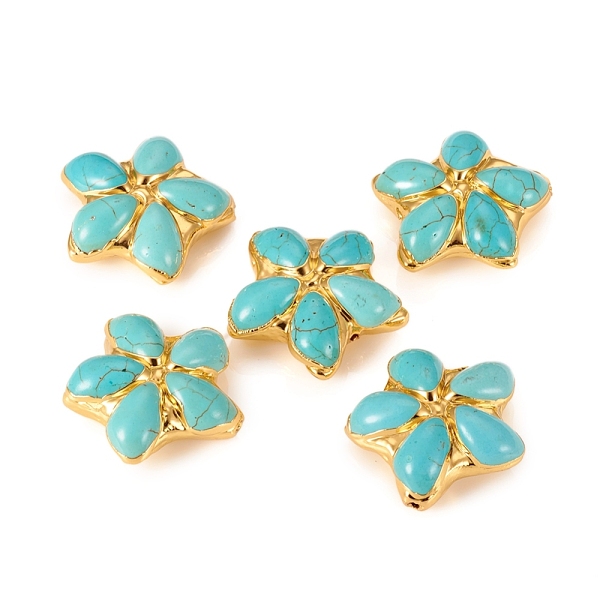 PandaHall Synthetic Turquoise Beads, with Golden Plated Edge Brass Findings, Flower, 34~35x35~35.5x12~12.5mm, Hole: 1mm Synthetic Turquoise...
PandaHall Synthetic Turquoise Beads, with Golden Plated Edge Brass Findings, Flower, 34~35x35~35.5x12~12.5mm, Hole: 1mm Synthetic Turquoise...