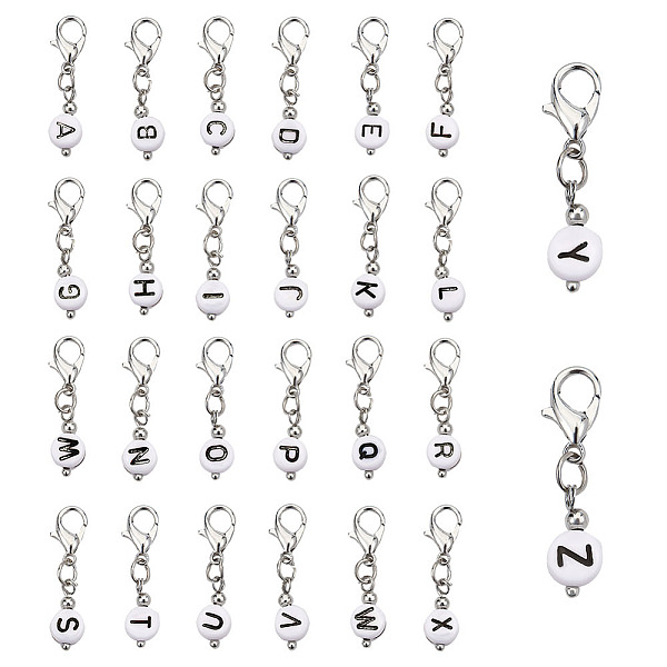 PandaHall 2 Sets Acrylic Pendants Decoration, with Zinc Alloy Lobster Claw Clasps and Iron Findings, Flat Round with Alphabet, White, 28mm...
PandaHall 2 Sets Acrylic Pendants Decoration, with Zinc Alloy Lobster Claw Clasps and Iron Findings, Flat Round with Alphabet, White, 28mm...