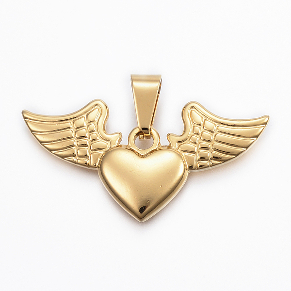 PandaHall 304 Stainless Steel Pendants, Heart with Wing, Golden, 20x40x3mm, Hole: 9x5mm 304 Stainless Steel Heart
PandaHall 304 Stainless Steel Pendants, Heart with Wing, Golden, 20x40x3mm, Hole: 9x5mm 304 Stainless Steel Heart