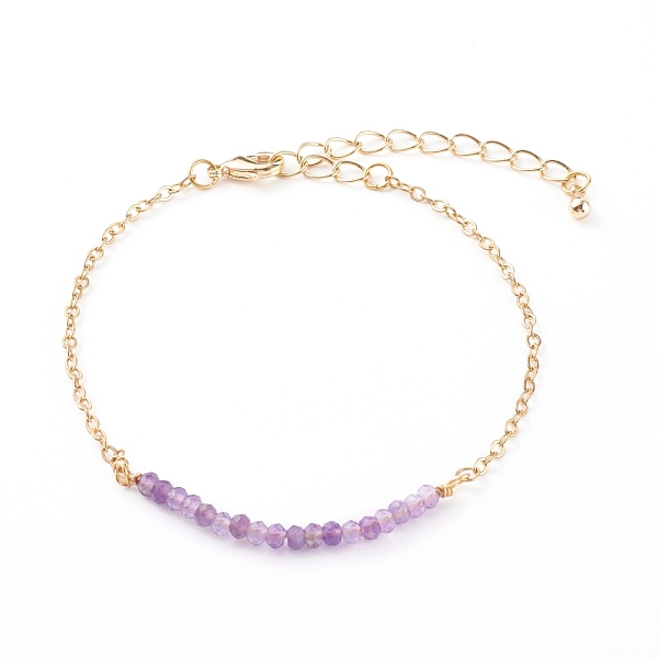 PandaHall February Birthstone Natural Amethyst Beaded Bracelets, with Brass Cable Chains, Faceted Round, Golden, 7-1/4 inch(18.5cm) Amethyst
PandaHall February Birthstone Natural Amethyst Beaded Bracelets, with Brass Cable Chains, Faceted Round, Golden, 7-1/4 inch(18.5cm) Amethyst