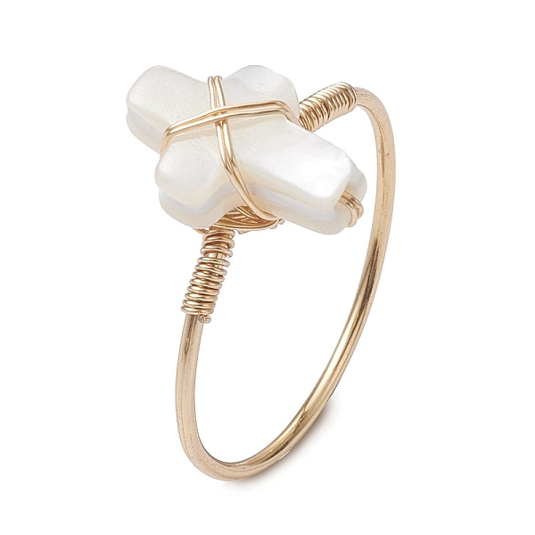 PandaHall Natural White Shell Finger Rings, Golden Brass Wire Wrap Ring, Cross, US Size 9 (18.9mm) Brass+Shell Cross
PandaHall Natural White Shell Finger Rings, Golden Brass Wire Wrap Ring, Cross, US Size 9 (18.9mm) Brass+Shell Cross