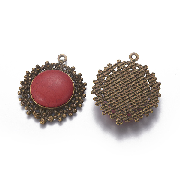 PandaHall Alloy Pendants, with Synthetic Turquoise, Dyed, Flat Round, Nickel Free, Antique Bronze, Red, 49x41x8mm, Hole: 3mm Synthetic...
PandaHall Alloy Pendants, with Synthetic Turquoise, Dyed, Flat Round, Nickel Free, Antique Bronze, Red, 49x41x8mm, Hole: 3mm Synthetic...