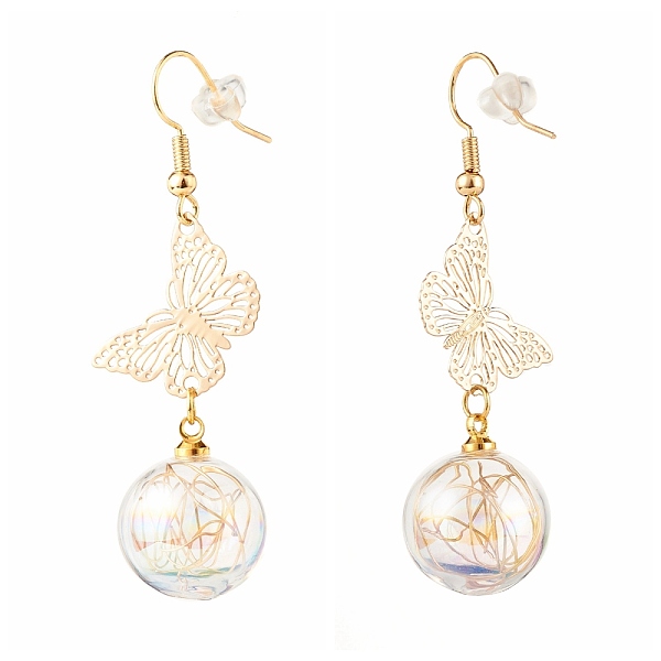 PandaHall Butterfly with Blown Glass Globe Dangle Earrings for Girl Women, Wire Wrap Brass Earrings, Golden, 57mm, Pin: 0.8mm Brass
PandaHall Butterfly with Blown Glass Globe Dangle Earrings for Girl Women, Wire Wrap Brass Earrings, Golden, 57mm, Pin: 0.8mm Brass