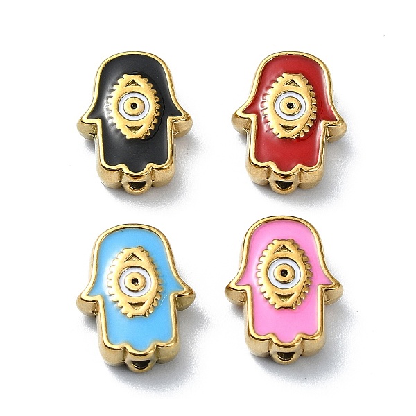 PandaHall Ion Plating(IP) 304 Stainless Steel Enamel Beads, Real 18K Gold Plated, Hamsa Hand with Eye, Mixed Color, 9x12x3.5mm, Hole: 1.2mm..., Multicolor
PandaHall Ion Plating(IP) 304 Stainless Steel Enamel Beads, Real 18K Gold Plated, Hamsa Hand with Eye, Mixed Color, 9x12x3.5mm, Hole: 1.2mm..., Multicolor