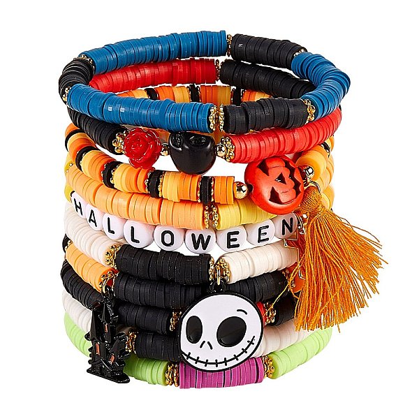 PandaHall Halloween Theme, Polymer Clay Heishi Beaded Stretch Bracelets, with Alloy Findings, Cotton Thread Tassels and Synthetic Turquoise..., Multicolor
PandaHall Halloween Theme, Polymer Clay Heishi Beaded Stretch Bracelets, with Alloy Findings, Cotton Thread Tassels and Synthetic Turquoise..., Multicolor