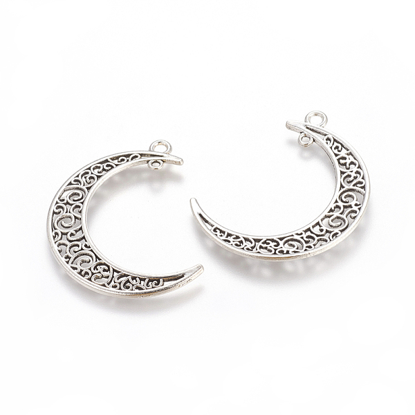 PandaHall Tibetan Style Alloy Hollow Moon 2-Loop Link Pendants, Cadmium Free & Lead Free, Antique Silver, 37x8x2mm, Hole: 1~3mm Alloy Moon
PandaHall Tibetan Style Alloy Hollow Moon 2-Loop Link Pendants, Cadmium Free & Lead Free, Antique Silver, 37x8x2mm, Hole: 1~3mm Alloy Moon