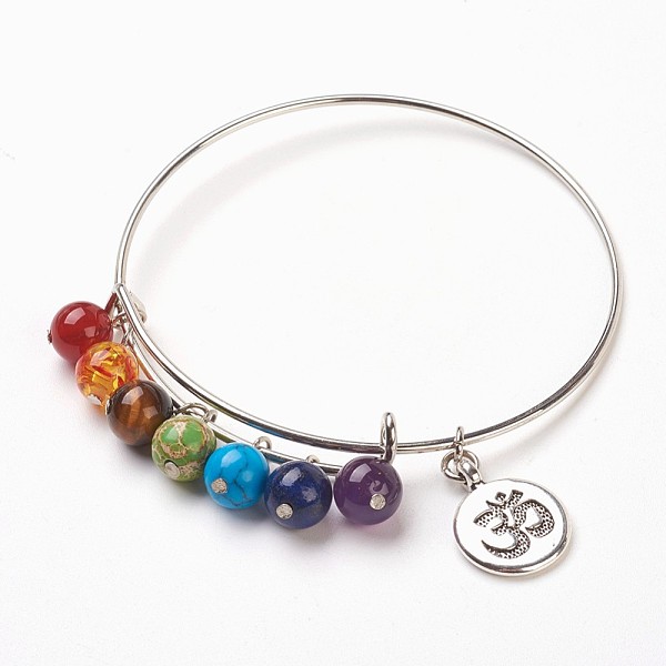 PandaHall Chakra Jewelry, Adjustable Iron Bangles, with Natural/Synthetic Gemstone Bead and Brass Findings, Flat Round with Om Symbol, 2-1/2..., Multicolor
PandaHall Chakra Jewelry, Adjustable Iron Bangles, with Natural/Synthetic Gemstone Bead and Brass Findings, Flat Round with Om Symbol, 2-1/2..., Multicolor