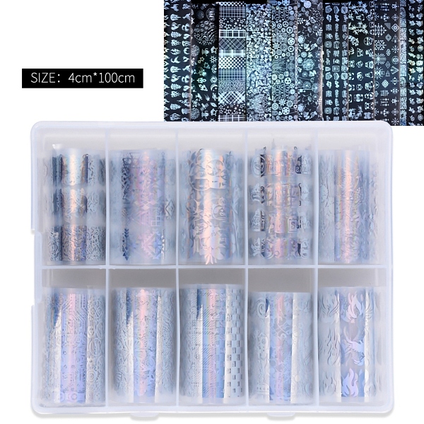 PandaHall Laser Nail Art Transfer Stickers, Nail Decals, DIY Nail Tips Decoration for Women, Mixed Pattern, Silver, 1000x40mm, 10styles...
PandaHall Laser Nail Art Transfer Stickers, Nail Decals, DIY Nail Tips Decoration for Women, Mixed Pattern, Silver, 1000x40mm, 10styles...