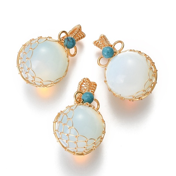 PandaHall Opalite & Turquoise Pendants, with Golden Brass Findings, Round, 26.5~28x17~17.5x16.5mm, Hole: 3~5X2.5~3.5mm Opalite Round
PandaHall Opalite & Turquoise Pendants, with Golden Brass Findings, Round, 26.5~28x17~17.5x16.5mm, Hole: 3~5X2.5~3.5mm Opalite Round