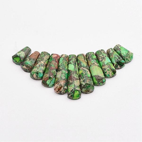 PandaHall Assembled Gold Line and Imperial Jasper Beads Strands, Graduated Fan Pendants, Focal Beads, Dyed, Green, 16~39x9.5~10x5mm, Hole...
PandaHall Assembled Gold Line and Imperial Jasper Beads Strands, Graduated Fan Pendants, Focal Beads, Dyed, Green, 16~39x9.5~10x5mm, Hole...