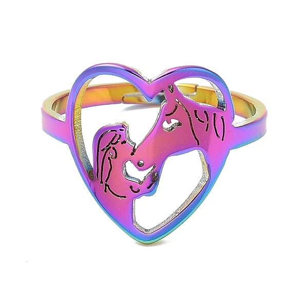 PandaHall Ion Plating(IP) 304 Stainless Steel Heart with Horse Adjustable Ring for Women, Rainbow Color, US Size 6(16.5mm) 304 Stainless...
PandaHall Ion Plating(IP) 304 Stainless Steel Heart with Horse Adjustable Ring for Women, Rainbow Color, US Size 6(16.5mm) 304 Stainless...