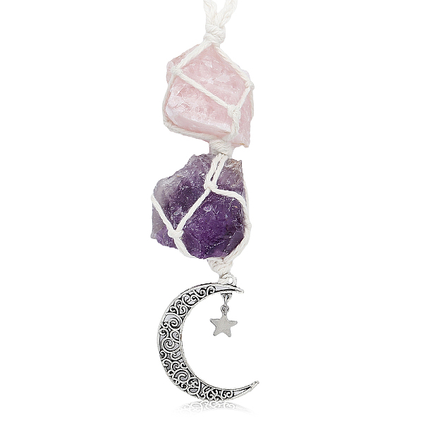 PandaHall Natural Raw Rose Quartz & Amethyst Pendant Decoration, Cord Macrame Car Hanging Ornament, with Alloy Moon & Star, 120mm Rose..., White
PandaHall Natural Raw Rose Quartz & Amethyst Pendant Decoration, Cord Macrame Car Hanging Ornament, with Alloy Moon & Star, 120mm Rose..., White