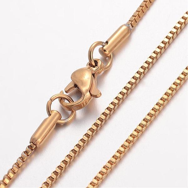PandaHall Ion Plating(IP) 304 Stainless Steel Necklace, Box Chains, with Lobster Clasps, Golden, 17.72 inch(450mm), 1.2mm Stainless Steel
PandaHall Ion Plating(IP) 304 Stainless Steel Necklace, Box Chains, with Lobster Clasps, Golden, 17.72 inch(450mm), 1.2mm Stainless Steel