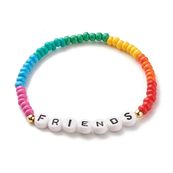 PandaHall Word FRIENDS Stretch Bracelets, Brass & Opaque Acrylic & Baking Paint Glass Seed Beaded Bracelets, Colorful, 0.4~0.7cm, Inner...
PandaHall Word FRIENDS Stretch Bracelets, Brass & Opaque Acrylic & Baking Paint Glass Seed Beaded Bracelets, Colorful, 0.4~0.7cm, Inner...