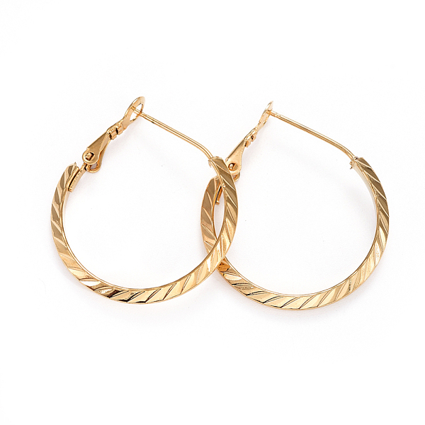 PandaHall 304 Stainless Steel Hoop Earrings, Hypoallergenic Earrings, Textured, Golden, 33x28x3mm, Pin: 0.8mm 304 Stainless Steel Ring
PandaHall 304 Stainless Steel Hoop Earrings, Hypoallergenic Earrings, Textured, Golden, 33x28x3mm, Pin: 0.8mm 304 Stainless Steel Ring