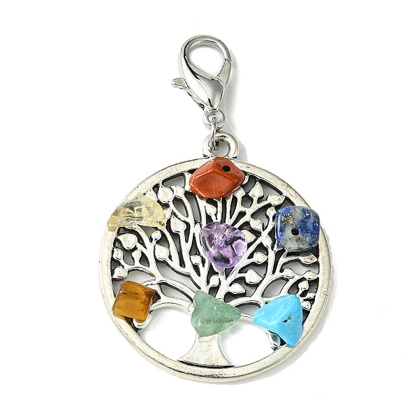 PandaHall Tibetan Style Alloy Pendant Decorations, with Natural Chakra Mixed Gemstone Chips and Lobster Claw Clasps, Flat Round with Tree of..., Multicolor
PandaHall Tibetan Style Alloy Pendant Decorations, with Natural Chakra Mixed Gemstone Chips and Lobster Claw Clasps, Flat Round with Tree of..., Multicolor