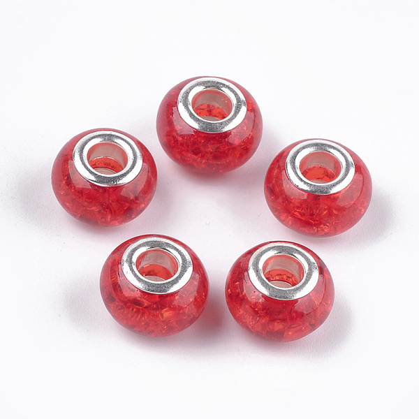 PandaHall Crackle Resin European Beads, Large Hole Beads, with Silver Color Plated Brass Cores, Rondelle, Red, 13.5~14x8.5~9mm, Hole: 5mm...
PandaHall Crackle Resin European Beads, Large Hole Beads, with Silver Color Plated Brass Cores, Rondelle, Red, 13.5~14x8.5~9mm, Hole: 5mm...