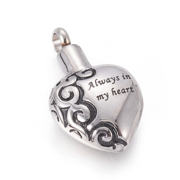 PandaHall Retro 304 Stainless Steel Pendants, Perfume Bottle, Heart with Word Always in My Heart, Antique Silver, 31.5x18x8.5mm, Hole: 4mm...
PandaHall Retro 304 Stainless Steel Pendants, Perfume Bottle, Heart with Word Always in My Heart, Antique Silver, 31.5x18x8.5mm, Hole: 4mm...