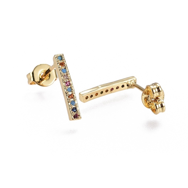 PandaHall Brass Micro Pave Cubic Zirconia Stud Earrings, Rectangle, Golden, Colorful, 13x1.8x1.8mm, Pin: 0.7mm Cubic Zirconia
PandaHall Brass Micro Pave Cubic Zirconia Stud Earrings, Rectangle, Golden, Colorful, 13x1.8x1.8mm, Pin: 0.7mm Cubic Zirconia