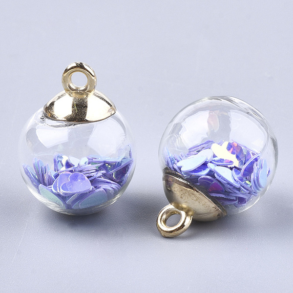 PandaHall Glass Ball Pendants, with Glitter Sequins and CCB Plastic Findings, Round with Heart, Golden, Mauve, 21x15.5~16mm, Hole: 2mm Glass..., Purple
PandaHall Glass Ball Pendants, with Glitter Sequins and CCB Plastic Findings, Round with Heart, Golden, Mauve, 21x15.5~16mm, Hole: 2mm Glass..., Purple