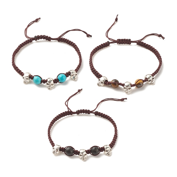 PandaHall 3Pcs Natural Tiger Eye & Lava Rock & Synthetic Turquoise Braided Bead Bracelets Set with Alloy Skull, Halloween Gemstone...
PandaHall 3Pcs Natural Tiger Eye & Lava Rock & Synthetic Turquoise Braided Bead Bracelets Set with Alloy Skull, Halloween Gemstone...