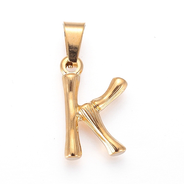 PandaHall 304 Stainless Steel Pendants, Bamboo Style, Letter, Golden Color, Letter.K, 19.5x12x3mm, Hole: 3x7mm 304 Stainless Steel Letter
PandaHall 304 Stainless Steel Pendants, Bamboo Style, Letter, Golden Color, Letter.K, 19.5x12x3mm, Hole: 3x7mm 304 Stainless Steel Letter