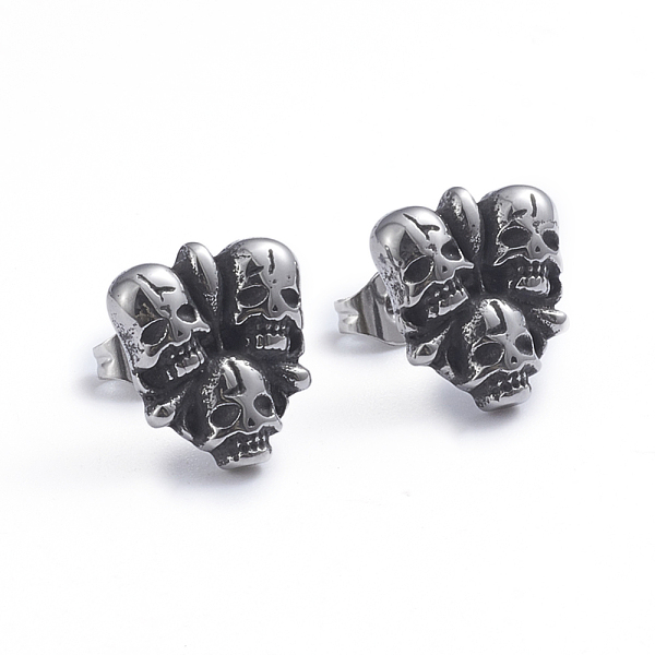 PandaHall Retro 304 Stainless Steel Stud Earrings, with Ear Nuts, Skull, Antique Silver, 12.5x11mm, Pin: 0.7mm 304 Stainless Steel Skull
PandaHall Retro 304 Stainless Steel Stud Earrings, with Ear Nuts, Skull, Antique Silver, 12.5x11mm, Pin: 0.7mm 304 Stainless Steel Skull