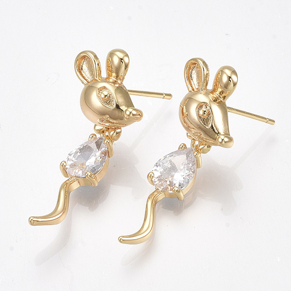 PandaHall Brass Cubic Zirconia Dangle Stud Earrings, Mouse, Nickel Free, Real 18K Gold Plated, 34x13mm, Pin: 0.8mm Cubic Zirconia Clear
PandaHall Brass Cubic Zirconia Dangle Stud Earrings, Mouse, Nickel Free, Real 18K Gold Plated, 34x13mm, Pin: 0.8mm Cubic Zirconia Clear