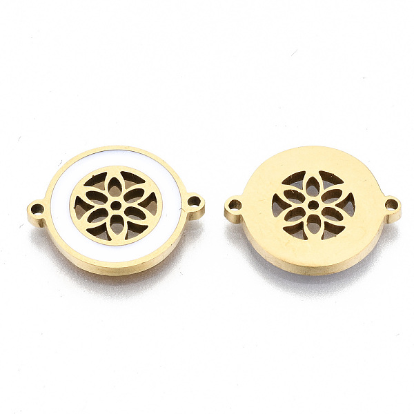 PandaHall 304 Stainless Steel Enamel Links Connectors, Laser Cut, Flat Round with Flower, White, Golden, 14.5x18.5x2mm, Hole: 1.2mm 304...
PandaHall 304 Stainless Steel Enamel Links Connectors, Laser Cut, Flat Round with Flower, White, Golden, 14.5x18.5x2mm, Hole: 1.2mm 304...
