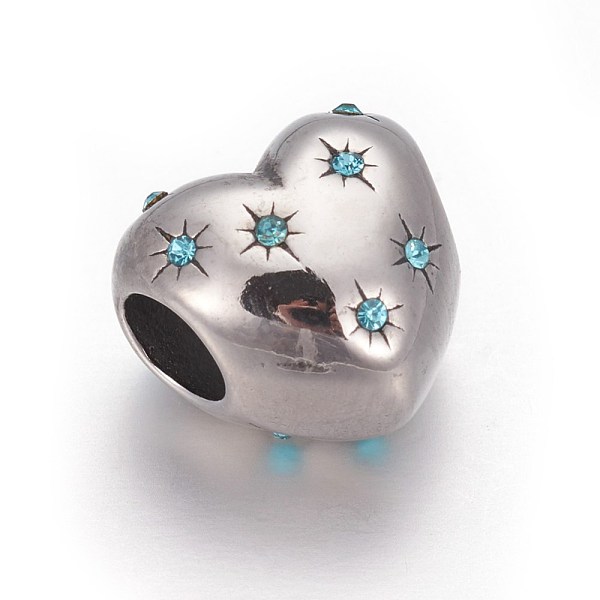 PandaHall 304 Stainless Steel European Beads, Large Hole Beads, with Rhinestone, Heart with Star, Antique Silver, Aquamarine, 10.5x11x9mm..., Cyan
PandaHall 304 Stainless Steel European Beads, Large Hole Beads, with Rhinestone, Heart with Star, Antique Silver, Aquamarine, 10.5x11x9mm..., Cyan